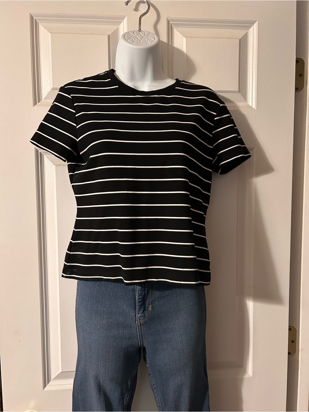 Adrienne Vittadini Black and White Striped Short Sleeve Tee